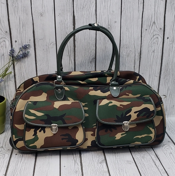 Large Capacity Carry-On Rolling Duffel Bag - Green Camo - Picture 1 of 13